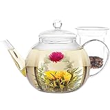 Teabloom Herzförmiger Blütentee – Geschenk-Set mit 12 zusammengestellten Blühenden Teeblumen - Grüner Tee + Jasmin, Granatapfel, Erdbeere, Rose, Litchi & Pfirsich - 4