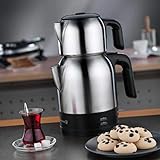 Korkmaz Demkolik Electrical Tea Pot Set/Caymatik / A359 Teekocher, Edelstahl, schwarz, 10 x 9,5 x 8,5 cm, 4-Einheiten - 6